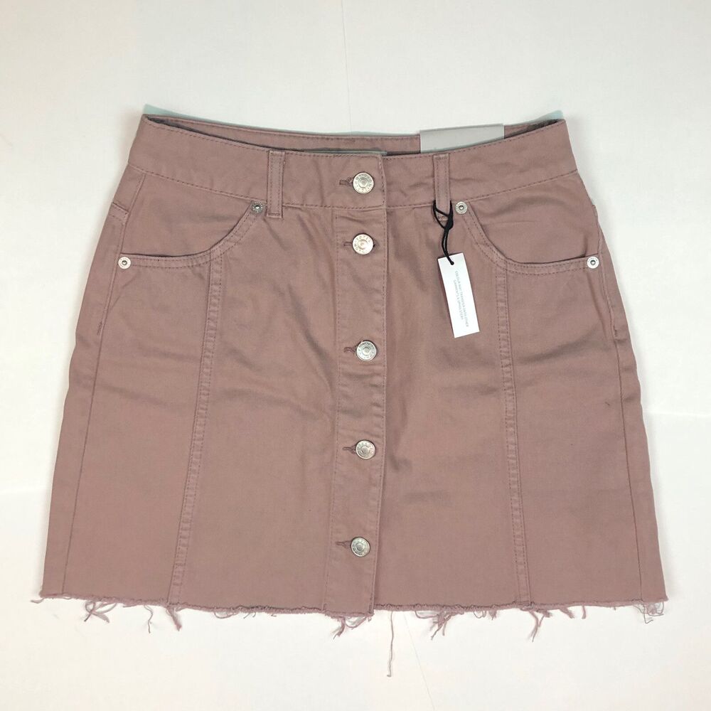 Topshop Moto Jean Mini Pencil Skirt Pink Denim Button Front A-line US 6 NWT II11